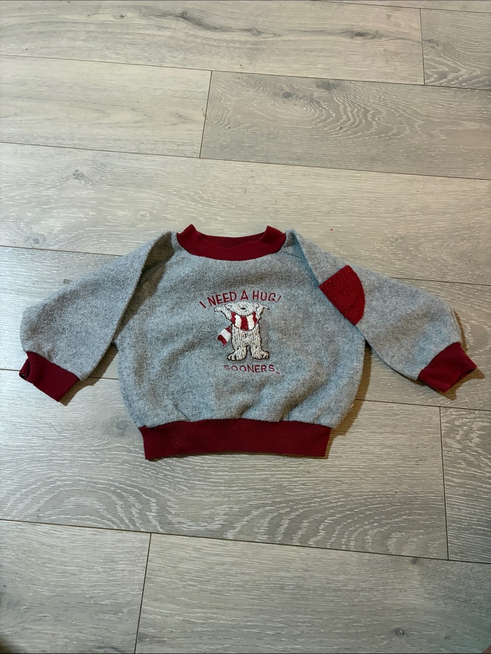 Gray & Maroon 'I Need a Hug' Bear Sweatshirt